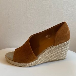 Vince Brown Suede Espadrille Wedge Peep Toe
